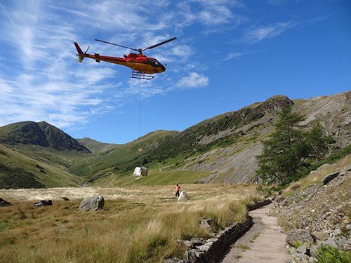Lake district with helicopter